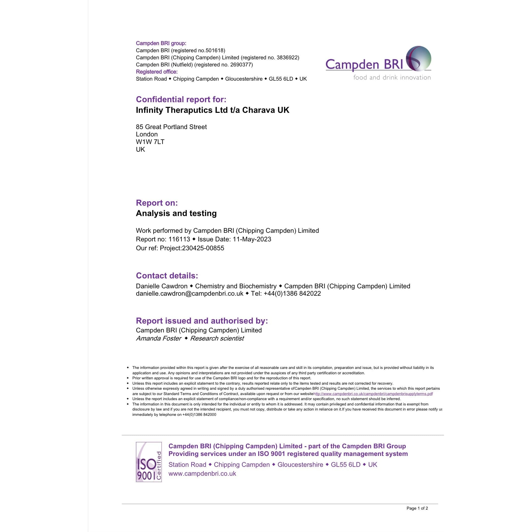 Charava certificate of analysis